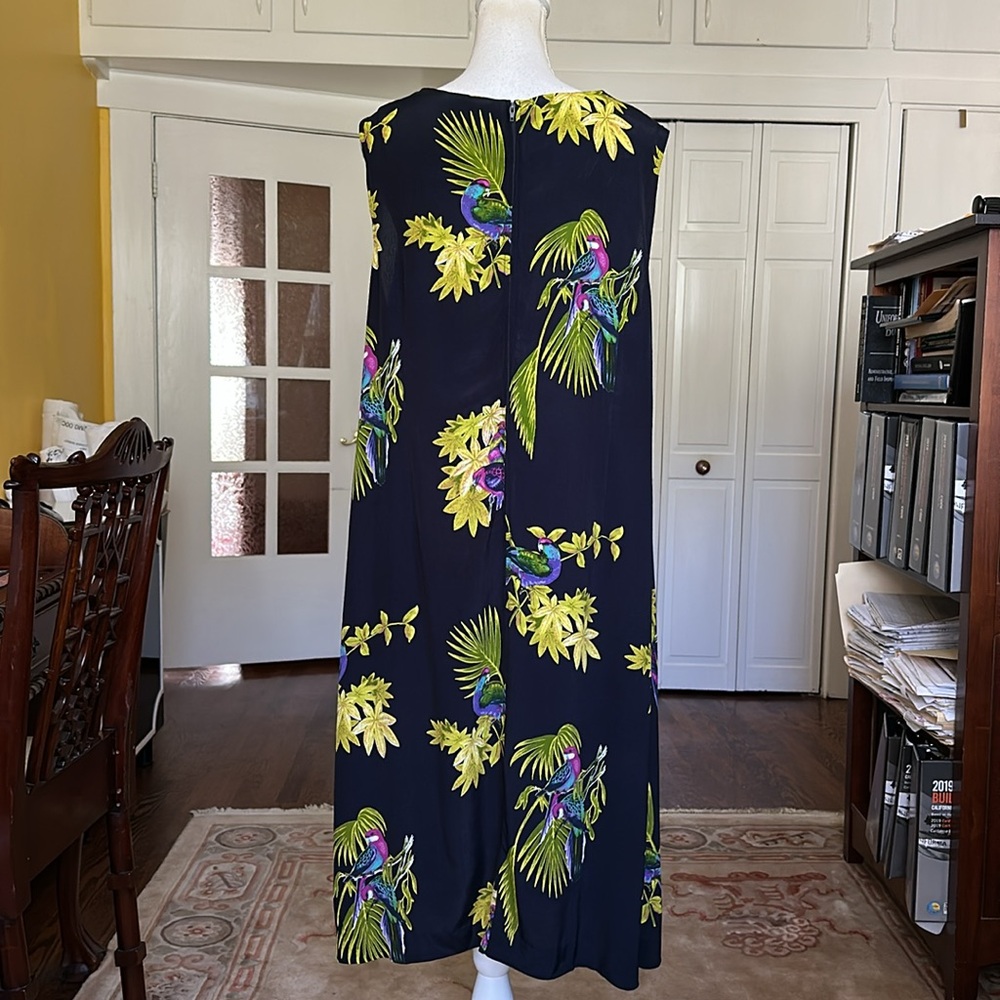 Vintage Midnight Blue Tropical Bird Print Sleeveless Dress Size 18 - Picture 5 of 11